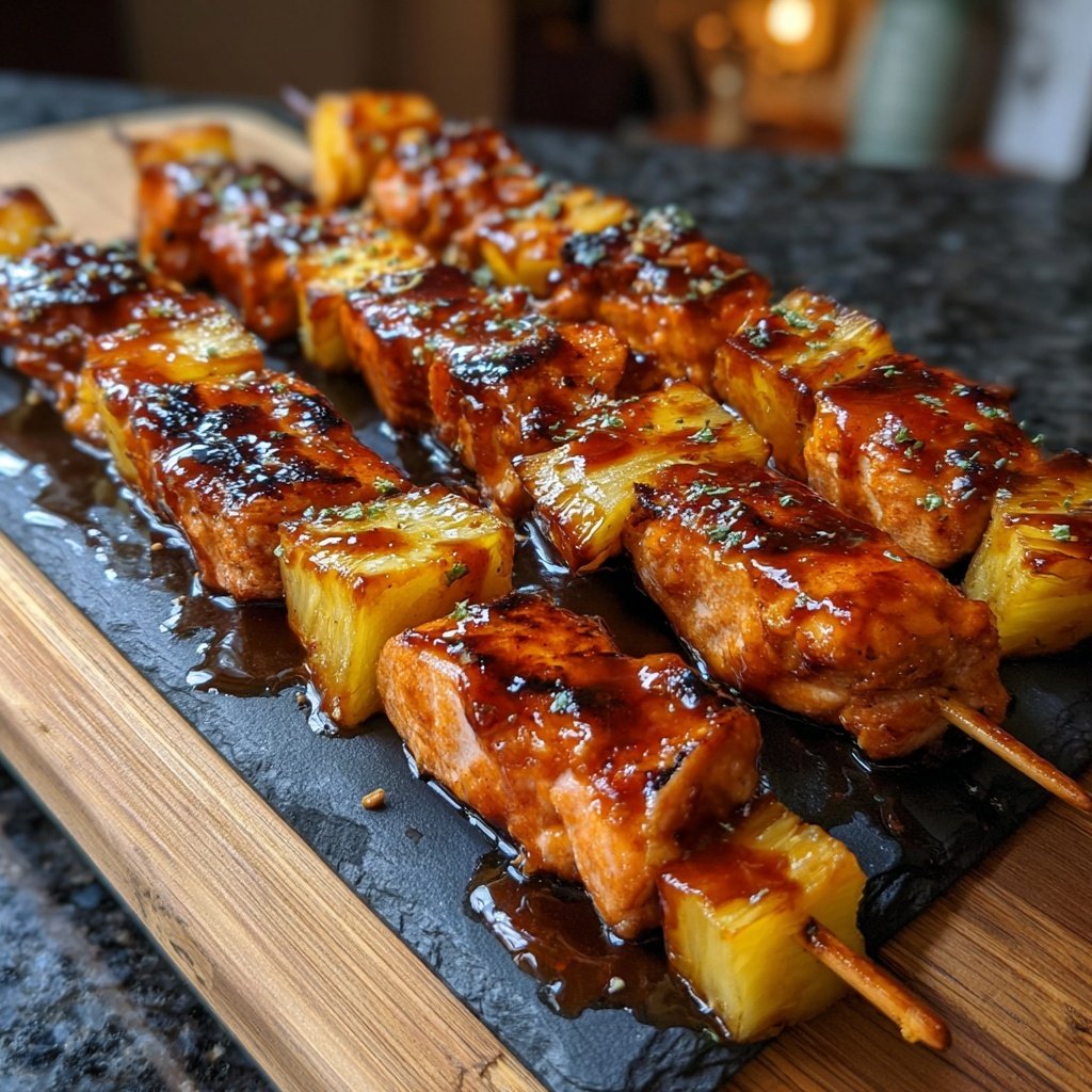 Pineapple Ginger Salmon Kebabs